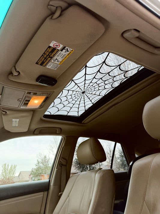 Gothic Spiderweb Sunroof Decal – Car Roof Vinyl Overlay – Cast Shadow Window Sticker – Halloween Goth Car Accessory