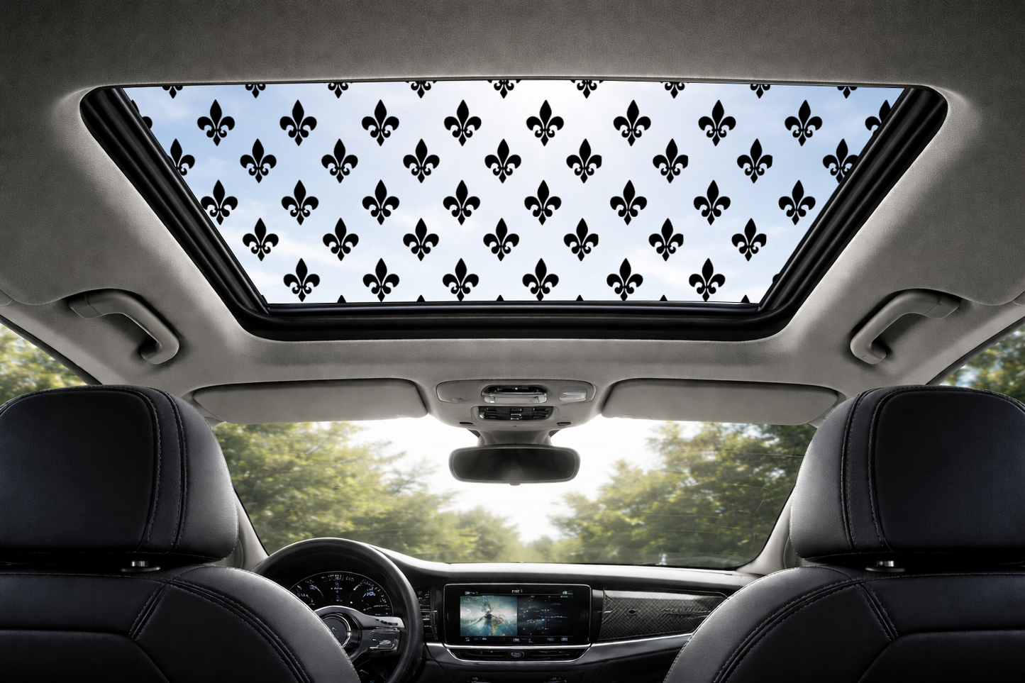 Gothic Fleur-de-Lis Sunroof Decal – Seamless Pattern Car Roof Vinyl Wrap – Shadow Casting Window Overlay
